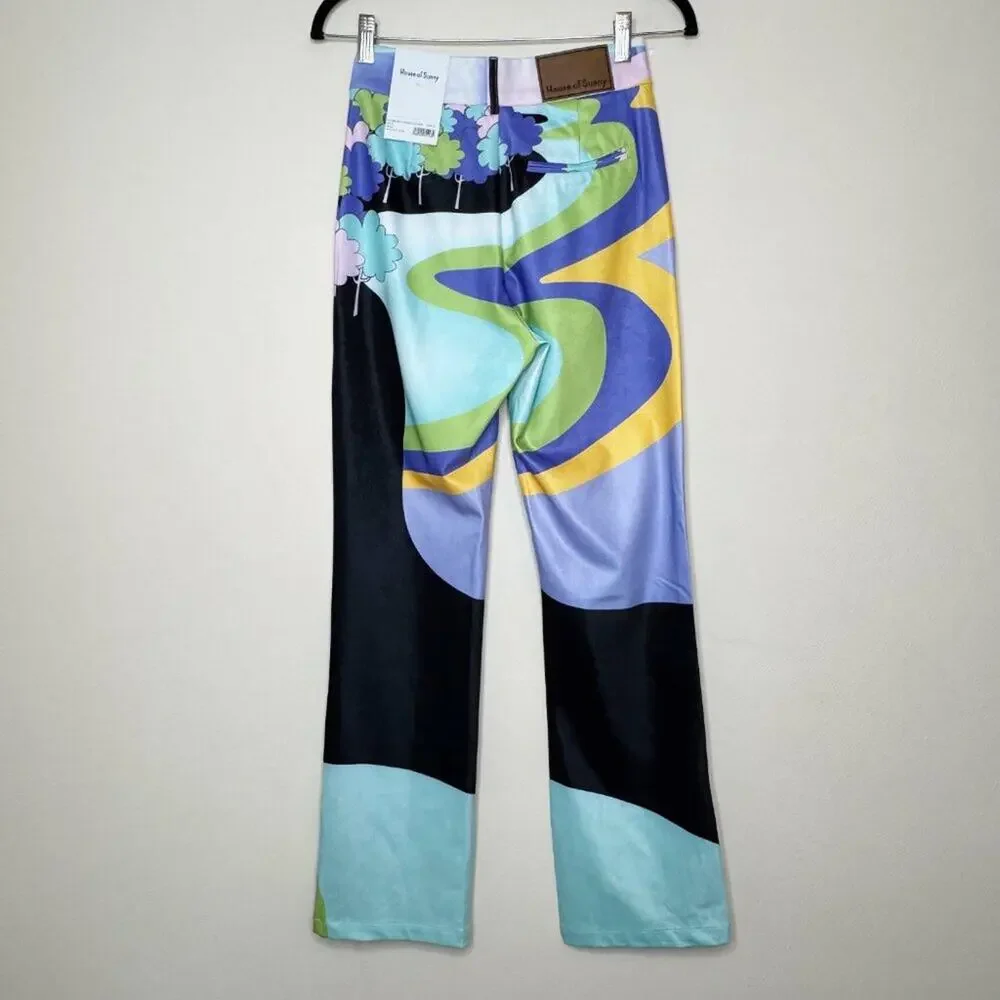 House of Sunny Nice to Meet You Pant Multicolor UFO Print Trousers Size US 2 NWT - Picture 6 of 16